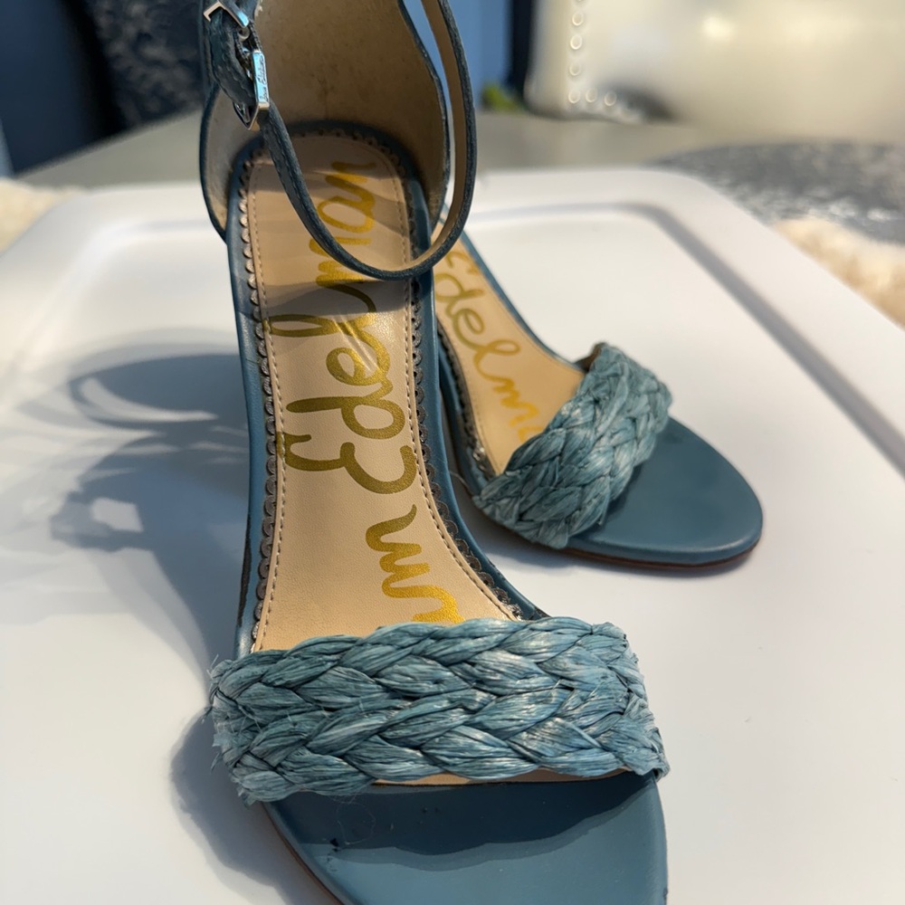 Sam Edelman Teal Braided Sandals block heel- size 7 - Picture 4 of 16